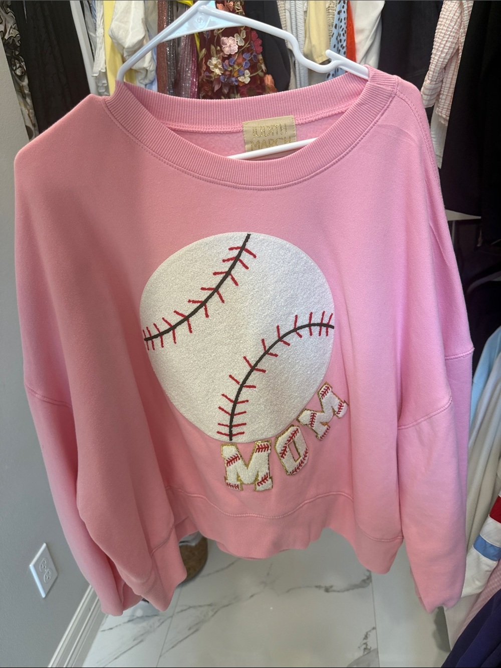 Judith March Pink Baseball Graphic Crewneck Sweater